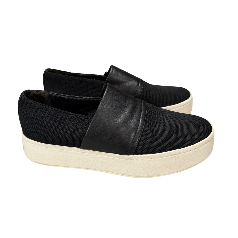 Vince Warren Black Knit Leather Platform Slip On Sneakers Womens 7.5 EUR 37.5